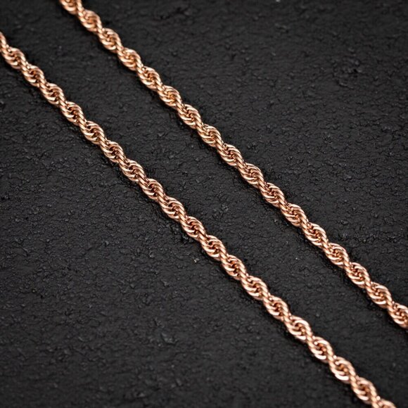 Solid Rose Gold Plated 316 Stainless Steel 3MM Twist Rope Chain Necklace - Picture 5 of 6